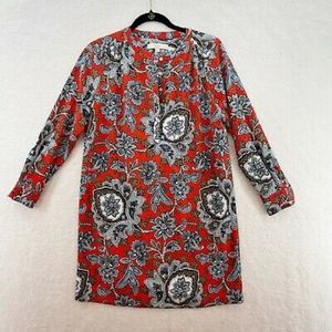 LOFT Bohemian Retro Dress Orange and Navy Long Sleeve Size XS